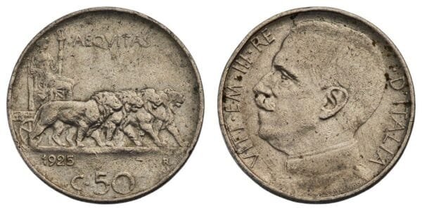ITALY 50 centisimi 1925 / Plain edge / VF
