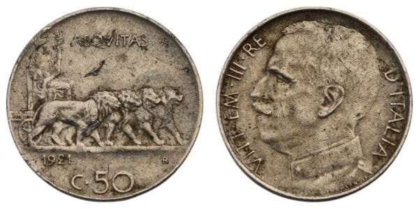 ITALY 50 centisimi 1921 / Plain edge / VF