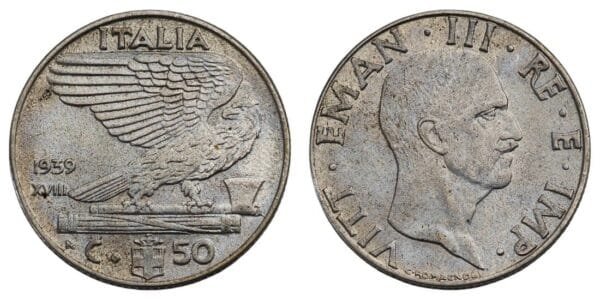 ITALY 50 centesimi 1939 / WWII issue / VF