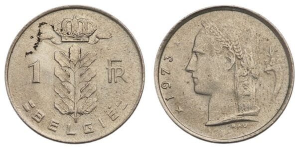 BELGIUM 1 franc 1973 / Dutch text / VF-