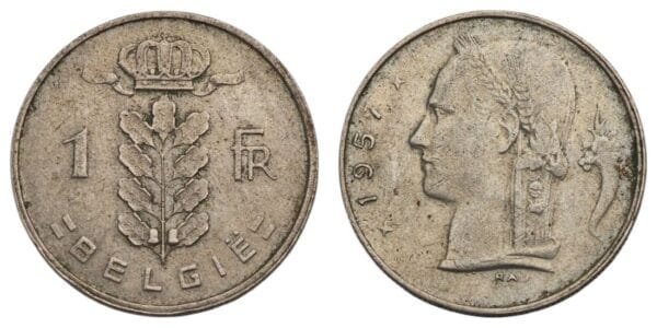 BELGIUM 1 franc 1954 / Dutch text / VF