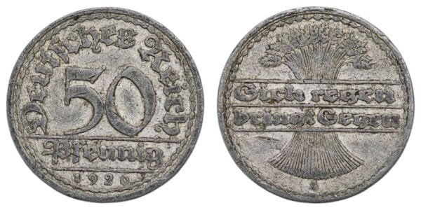 GERMANY 50 pfennig 1920A / Weimar Republic / VF
