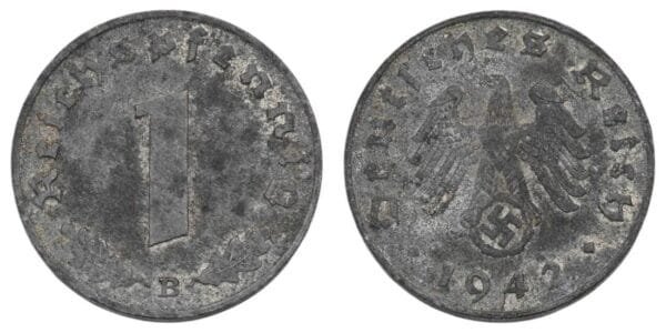 GERMANY 1 reichspfennig 1942B / 3rd Reich / WWII issue / VF