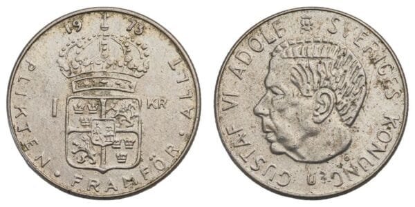 SWEDEN 1 krona 1973 VF