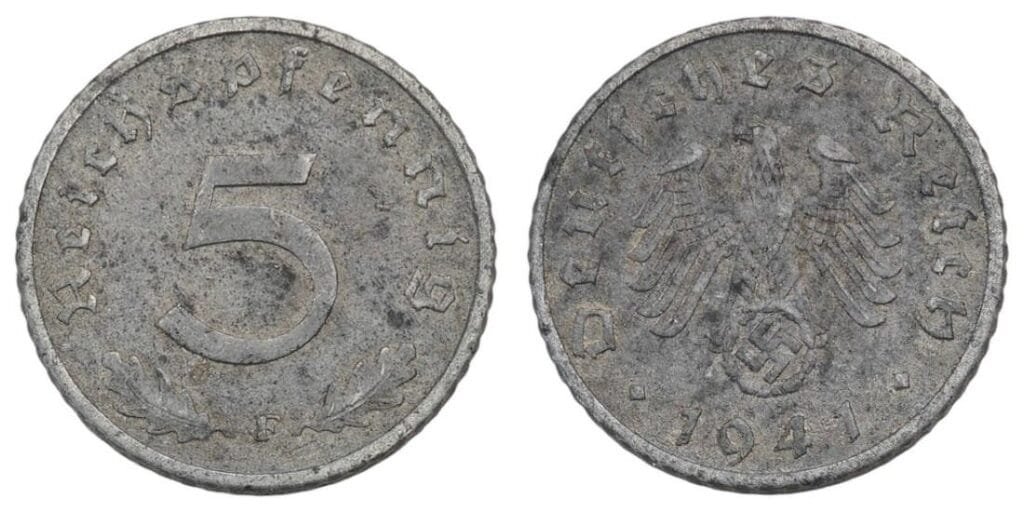 NJEMAČKA 5 rajhspfeninga 1941F / 3. Reich / izdanje iz 2. svjetskog rata / VF