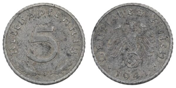GERMANY 5 reichspfennig 1941F / 3rd Reich / WWII issue / VF