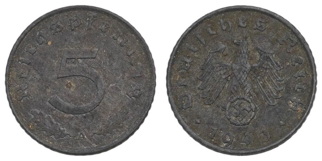 NJEMAČKA 5 rajhspfeninga 1943A / 3. Reich / izdanje iz 2. svjetskog rata / VF