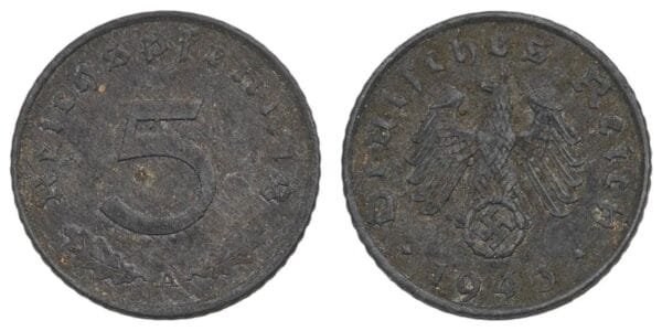 GERMANY 5 reichspfennig 1943A / 3rd Reich / WWII issue / VF