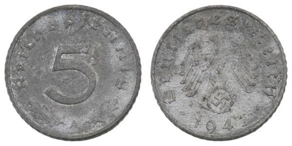 GERMANY 5 reichspfennig 1943A / 3rd Reich / WWII issue / VF