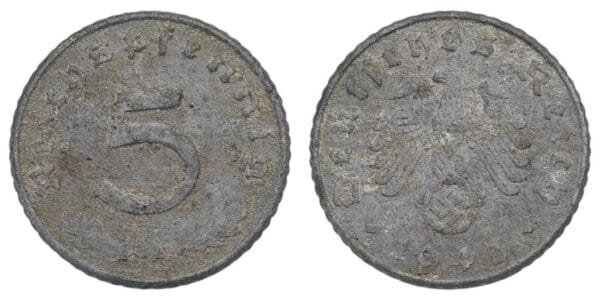 GERMANY 5 reichspfennig 1943A / 3rd Reich / WWII issue / VF