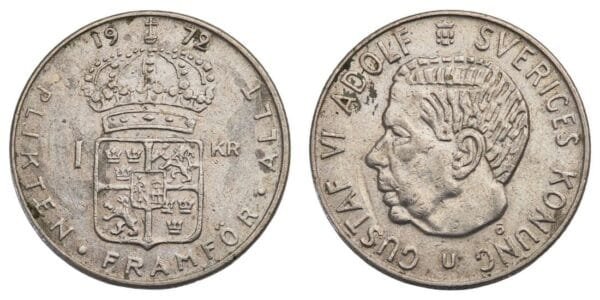 SWEDEN 1 krona 1972 VF