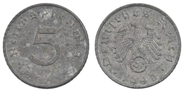 GERMANY 5 reichspfennig 1943A / 3rd Reich / WWII issue / VF