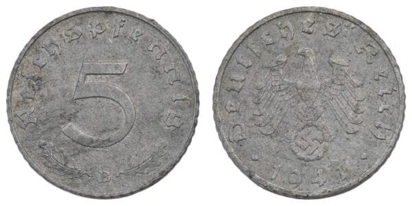 GERMANY 5 reichspfennig 1941B / 3rd Reich / WWII issue / VF