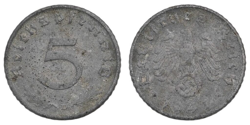 NEMČIJA 5 reichspfennig 1941D / Treći Reich / izdanje za vrijeme Drugog svjetskog rata / VF