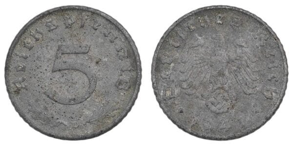 GERMANY 5 reichspfennig 1941D / 3rd Reich / WWII issue / VF