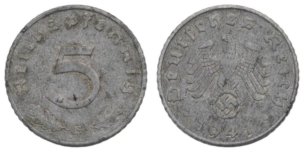 NEMČIJA 5 reichspfennig 1941E / Treći Reich / izdanje za vrijeme Drugog svjetskog rata / VF