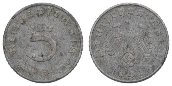 GERMANY 5 reichspfennig 1941E / 3rd Reich / WWII issue / VF