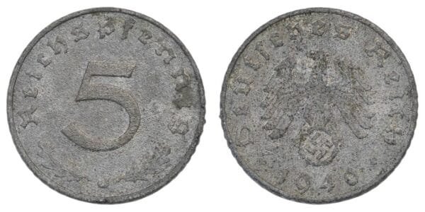 GERMANY 5 reichspfennig 1940J / 3rd Reich / WWII issue / VF