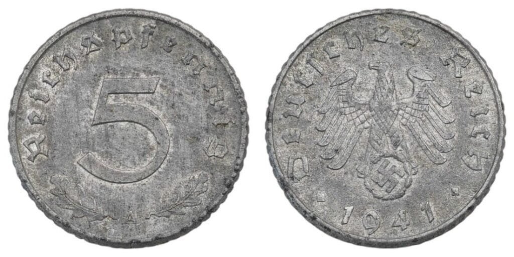 NEMČIJA 5 reichspfennig 1941A / Treći Reich / izdanje za vrijeme Drugog svjetskog rata / VF