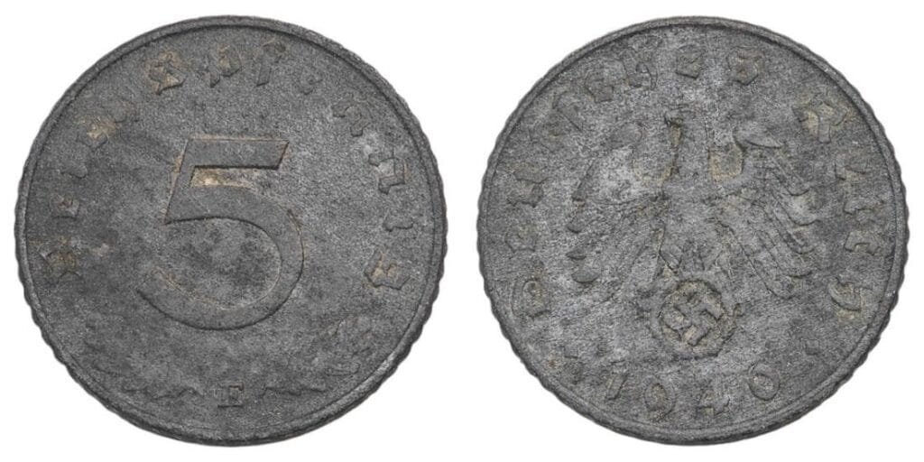 NEMČIJA 5 reichspfennig 1940E / Treći Reich / izdanje za vrijeme Drugog svjetskog rata / VF