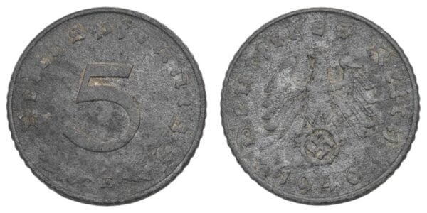 GERMANY 5 reichspfennig 1940E / 3rd Reich / WWII issue / VF