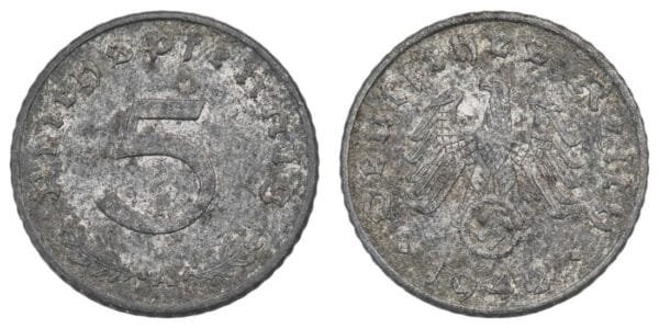 GERMANY 5 reichspfennig 1942A / 3rd Reich / WWII issue / VF