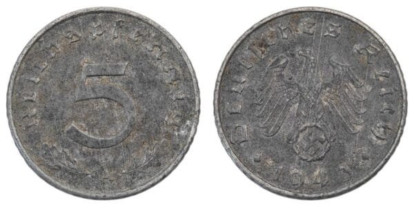 GERMANY 5 reichspfennig 1943A / 3rd Reich / WWII issue / VF