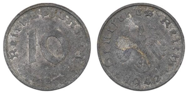 GERMANY 10 reichspfennig 1942E / 3rd Reich / WWII issue / VF