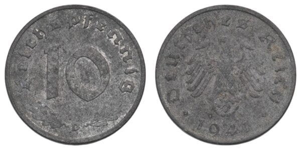 GERMANY 10 reichspfennig 1941D / 3rd Reich / WWII issue / VF