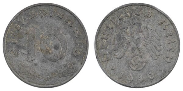 GERMANY 10 reichspfennig 1940J / 3rd Reich / WWII issue / VF