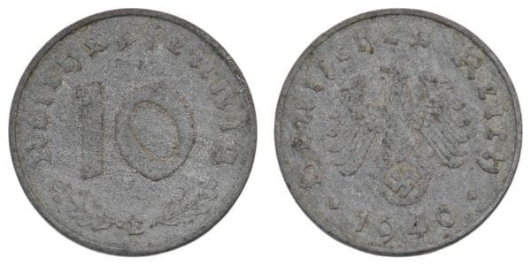 GERMANY 10 reichspfennig 1940E / 3rd Reich / WWII issue / VF