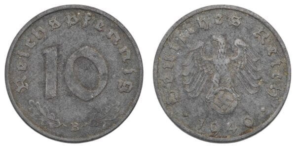 GERMANY 10 reichspfennig 1940B / 3rd Reich / WWII issue / VF