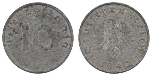 GERMANY 10 reichspfennig 1943B / 3rd Reich / WWII issue / VF