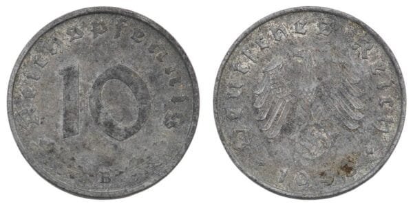 GERMANY 10 reichspfennig 1943B / 3rd Reich / WWII issue / VF