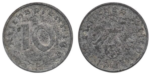 GERMANY 10 reichspfennig 1944B / 3rd Reich / WWII issue / VF