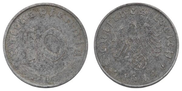 GERMANY 10 reichspfennig 1942B / 3rd Reich / WWII issue / VF
