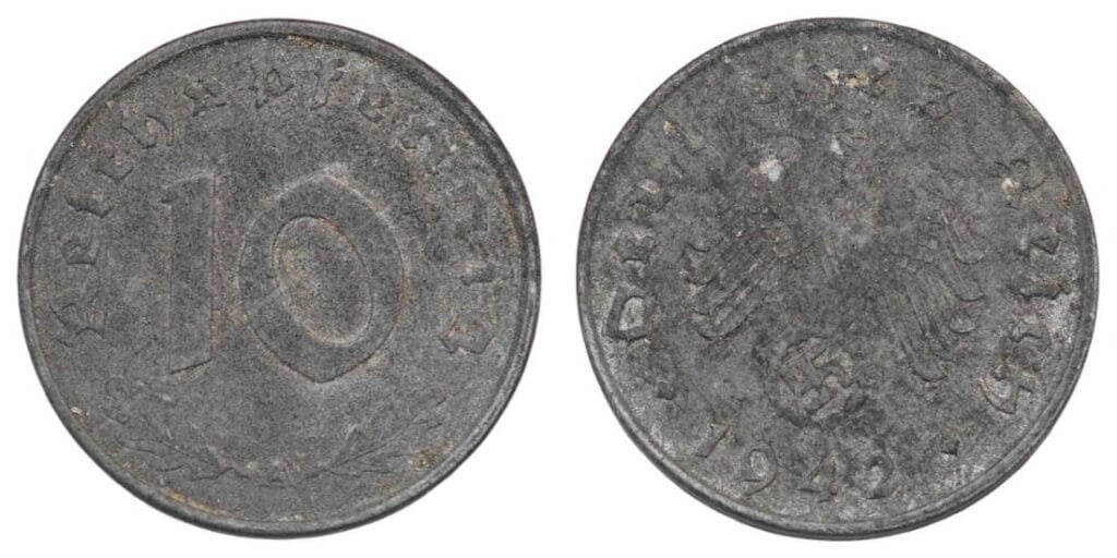 NEMČIJA 10 reichspfennig 1942A / Treći Reich / izdanje za vrijeme Drugog svjetskog rata / VF