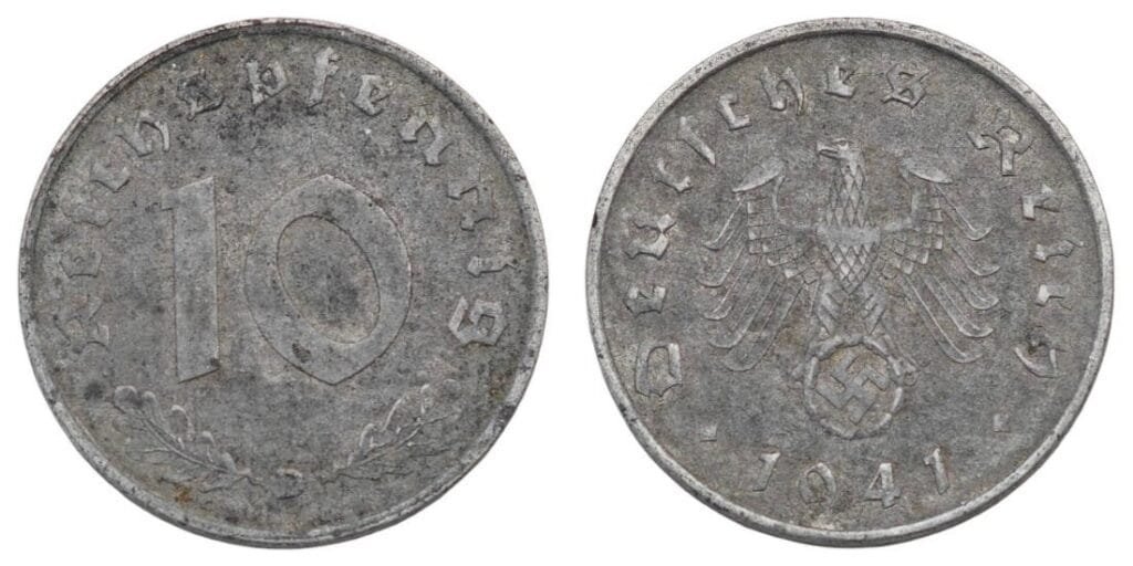 NEMČIJA 10 reichspfennig 1941D / Treći Reich / izdanje za vrijeme Drugog svjetskog rata / VF