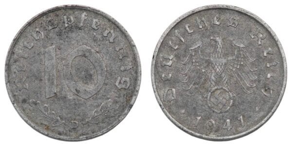 GERMANY 10 reichspfennig 1941D / 3rd Reich / WWII issue / VF
