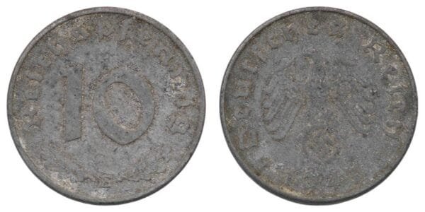 GERMANY 10 reichspfennig 1942E / 3rd Reich / WWII issue / VF