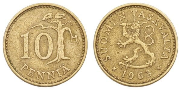 FINLAND 10 pennia 1963 VF
