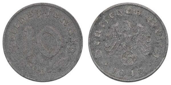 GERMANY 10 reichspfennig 1942D / 3rd Reich / WWII issue / VF