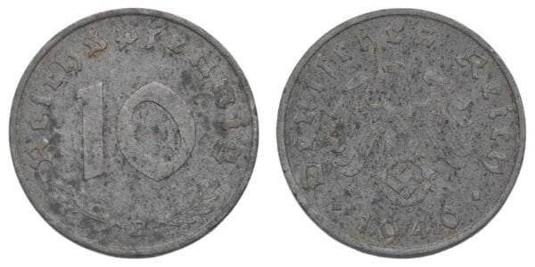 GERMANY 10 reichspfennig 1940B / 3rd Reich / WWII issue / VF