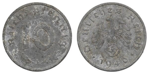 GERMANY 10 reichspfennig 1940F / 3rd Reich / WWII issue / VF-