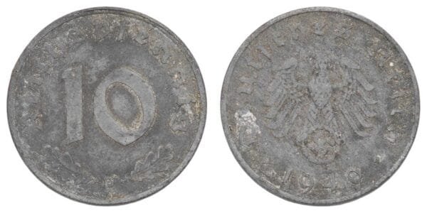 GERMANY 10 reichspfennig 1940D / 3rd Reich / WWII issue / VF-