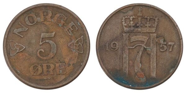NORWAY 5 ore 1957 VF-