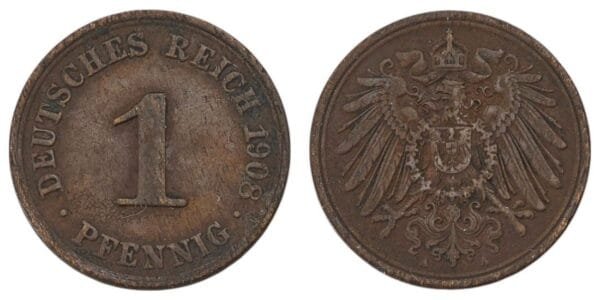 GERMANY 1 pfennig 1908A / Empire / VF