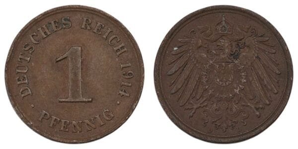 GERMANY 1 pfennig 1914D / Empire / VF