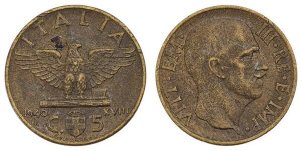 ITALY 5 centesimi 1940 / WWII issue / VF