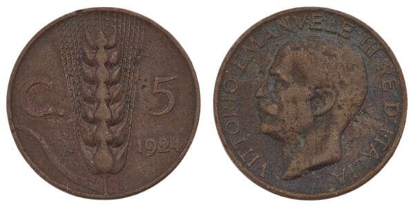 ITALY 5 centesimi 1924 VF